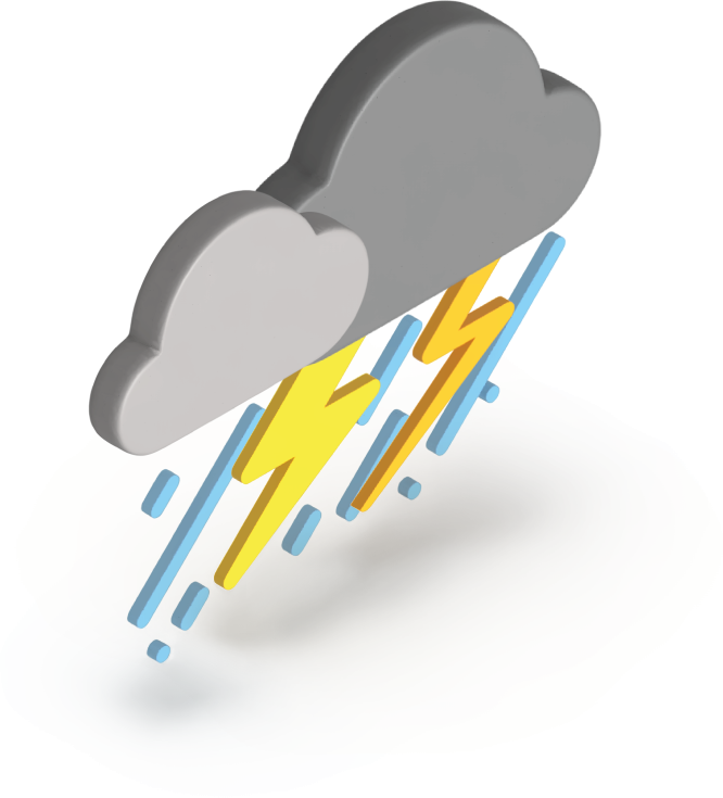Illustration einer Gewitterwolke mit Blitz und Regen, als Symbol für Risiken und Unsicherheiten von Cloud-KI-Anbietern.